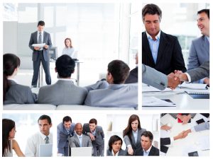 Collage of business people communicating